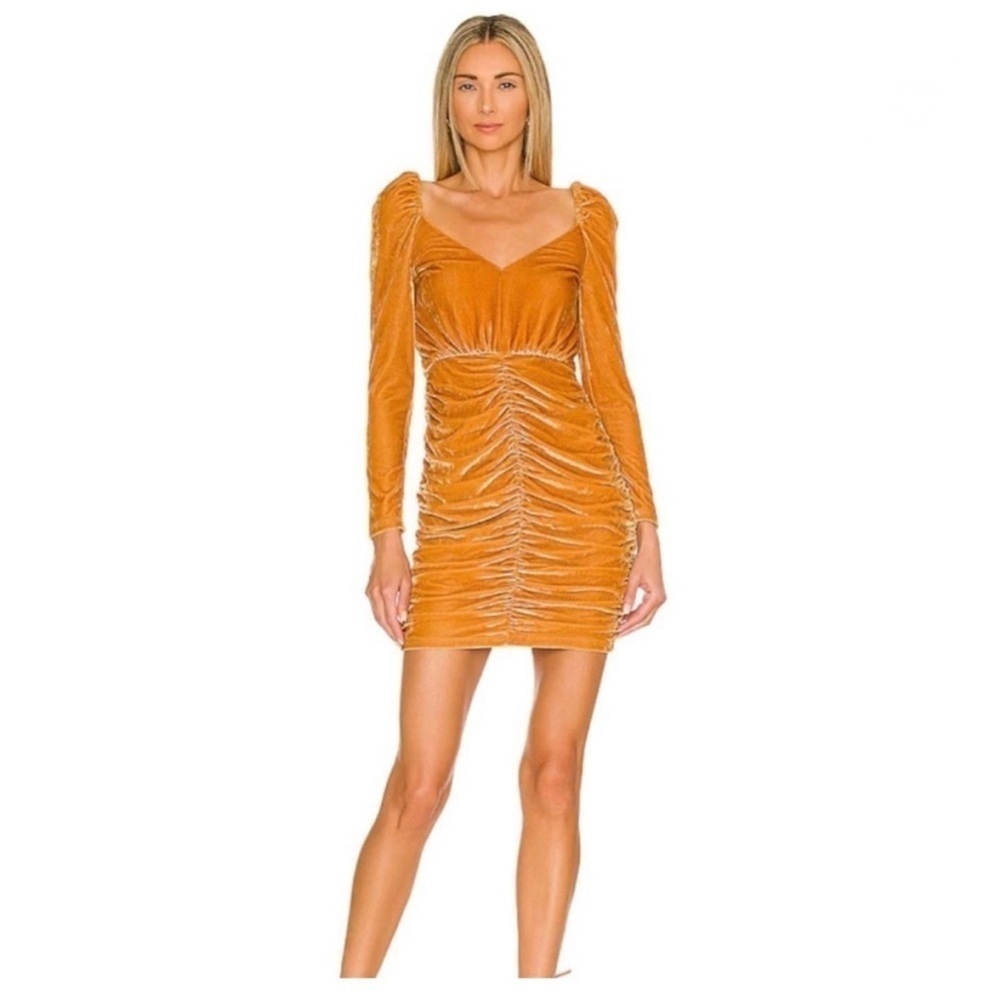 MinkPink Meknes Ruched Mini Dress in Gold